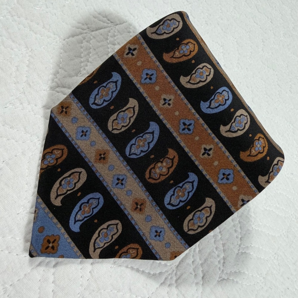 Prochownick Necktie Mens OS Black Brown Blue Paisley Geometric Silk Italy EUC
